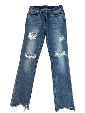 Judy Blue Medium Wash Distressed Straight Leg Jeans Women’s Size 26